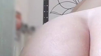 Anal Training in the shower – long transparent dildo